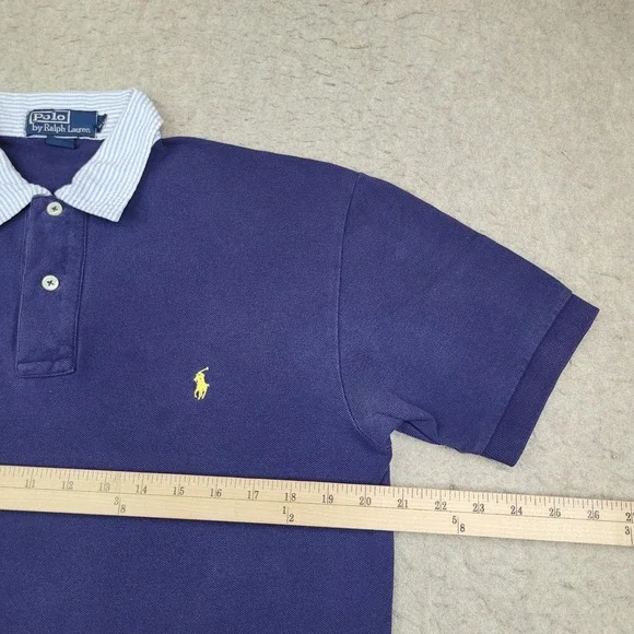 Vintage Polo Ralph Lauren Polo Shirt Mens S Blue Seersucker Collar Preppy - Picture 6 of 8